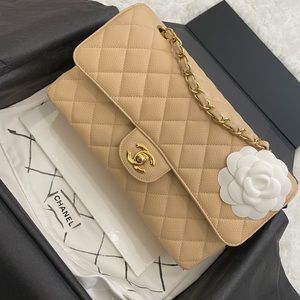 Chanel  Beige Clair Caviar Medium Classic Double Flap with GHW